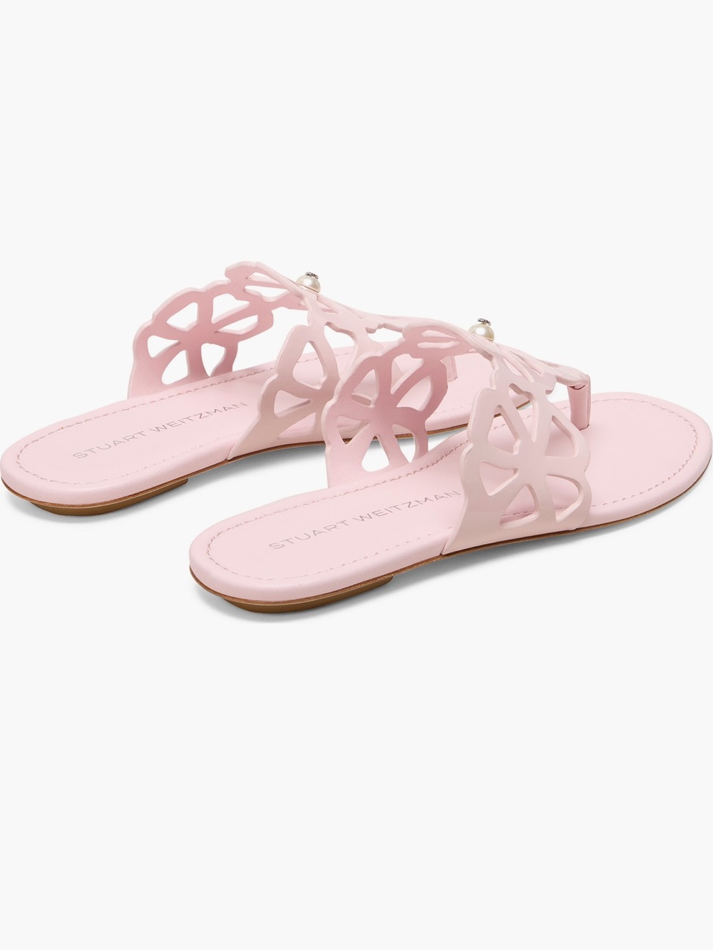 Stuart Weitzman Blush Pink Laser-Cut Slide Sandals